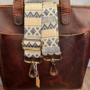 Blue Tan Beige Crossbody Strap Neutral Boho Purse Strap Guitar Bag Strap NEW!